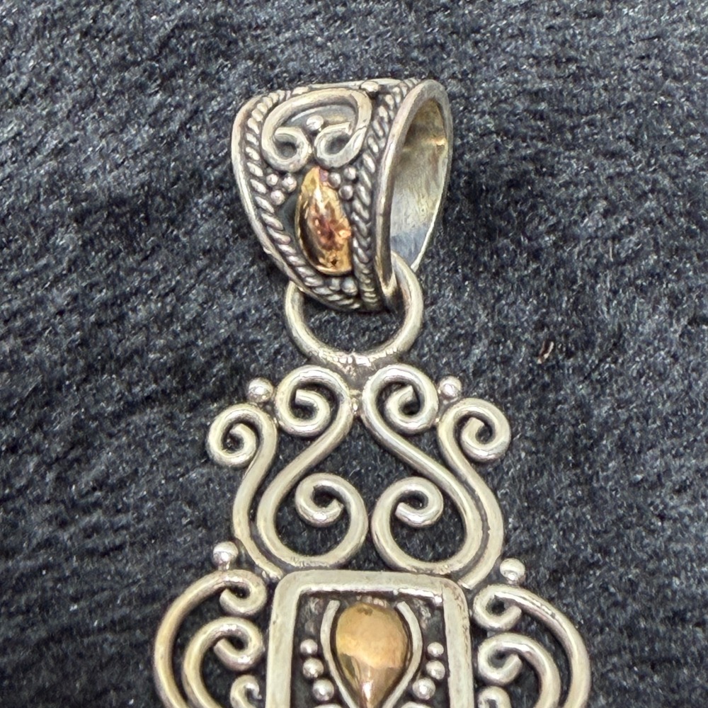 Signed BA Sterling‎ Silver 18k Gold Black Onyx Filigree Cross Pendant Wt. 22.95g - Picture 8 of 14